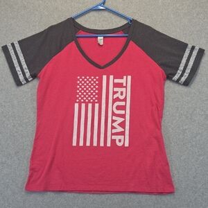 District Red Graphic V-Neck Raglan Tee Women’s Size L